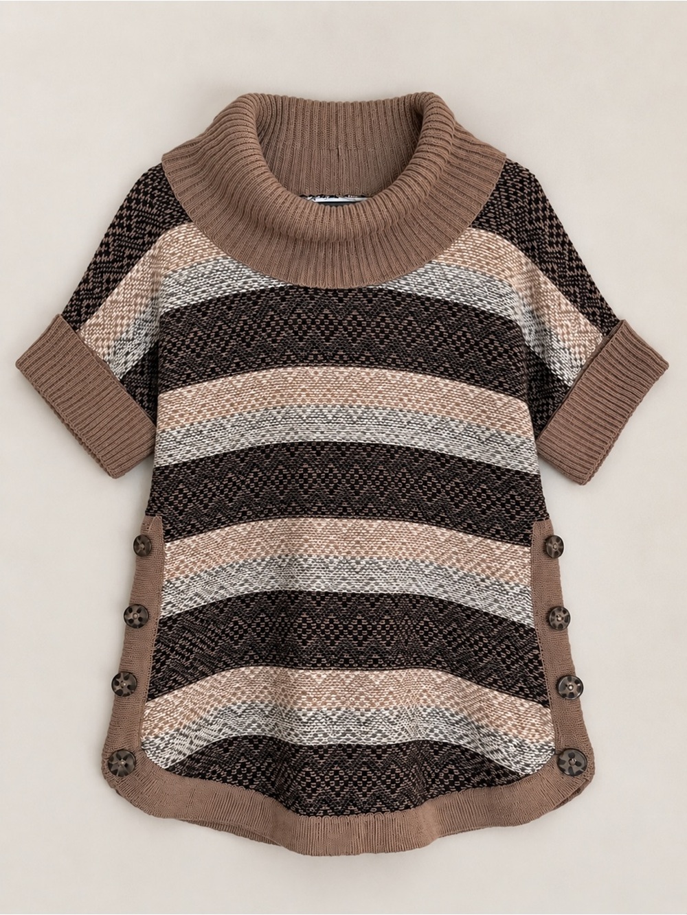 Eight Eight Eight Women’s S 100% Cotton Chocolate Striped Cowl Neck Knit Sweater